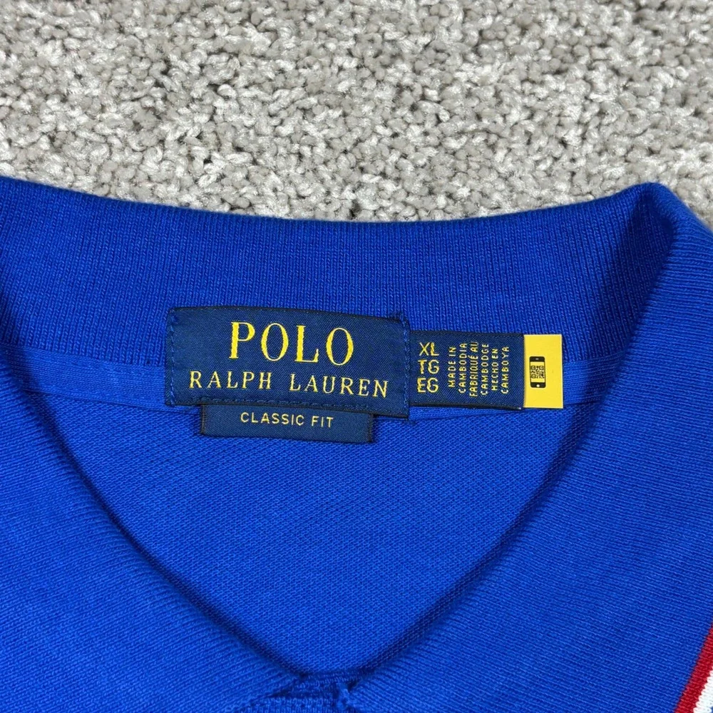 Polo Ralph Lauren Mens XL Classic Fit Royal Blue Graphic Spellout Polo Shirt